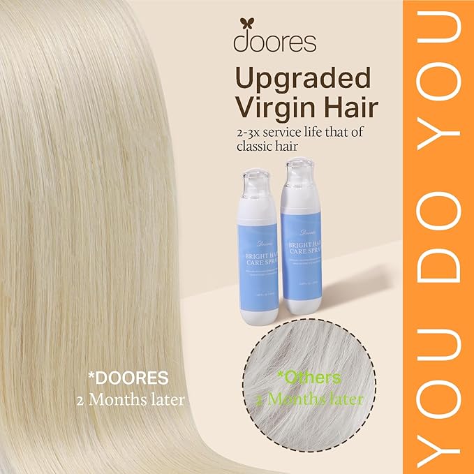 DOORES Seamless Clip in Human Hair Extensions - Platinum Blonde, 16 Inch, 7pcs 110g - Straight Remy Hair With Invisi Edge Weft