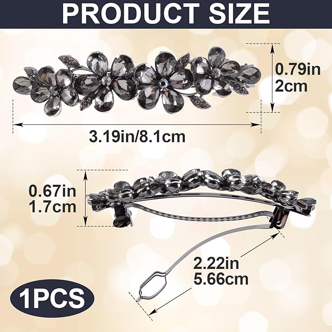 Joez Wonderful Rhinestone Hair Clip Sparkly Crystal Barrettes French Wedding Prom Engagement Pageant First Communion Hair Decorative Accessories for Women Bride Thick Long Hair (Flower Grey, 1 Pcs)