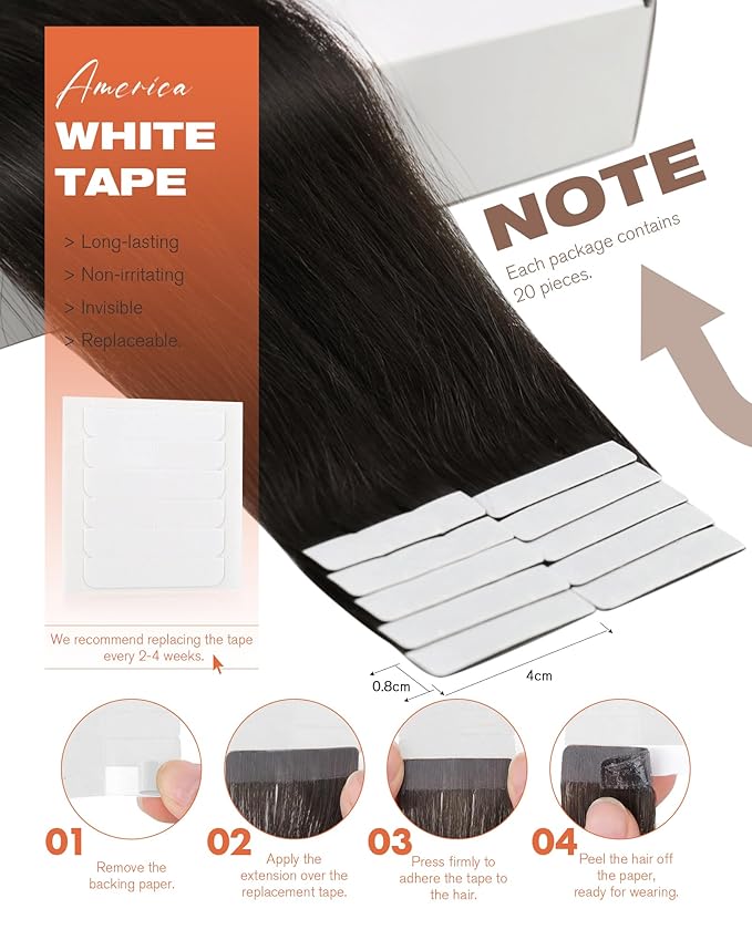 Sunny Hair Tape in Hair Extensions Real Human Hair Invisible Remy Hair Extensions Tape ins for Women Darkest Brown 16 inch 20Pcs 50G