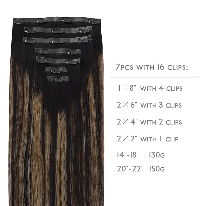 WENNALIFE Seamless Clip In Hair Extensions, 20 Inch 150g 7pcs Natural Black Mixed Chestnut Brown Hair Extensions Clip in Human Hair Invisible PU Skin Weft Natural Remy Human Hair Extensions