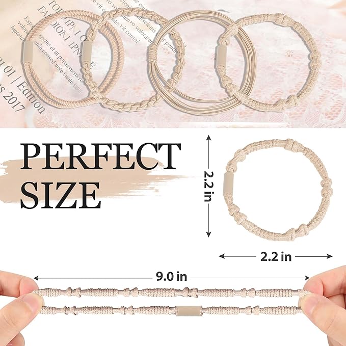 Hair Accessories Set for Women: 20 Boho Hair Ties in 5 Neutral Colors, 4 Stylish Hair Bands Bracelets for Thick or Thin No Damage Ponytails
