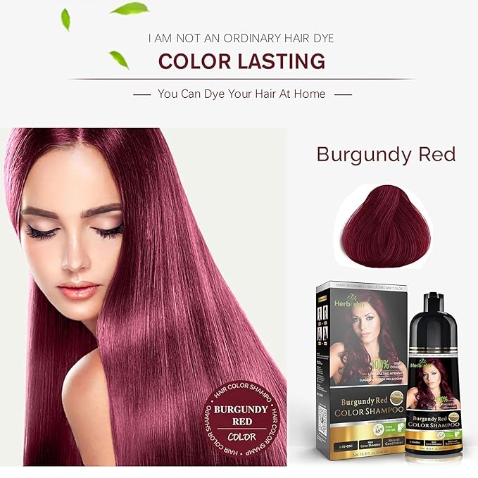 Herbishh Burgundy 3 in 1 Hair Dye Shampoo Keratin & Argan Oil Hair Mask for Dry Damaged Hair 800 ML