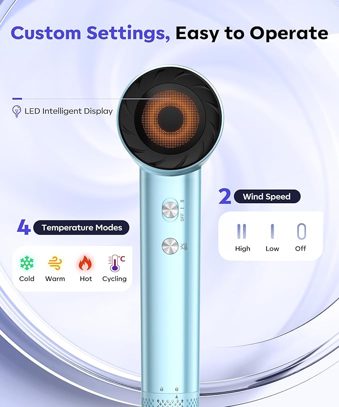 Cosy Companions Hair Dryer, 130000 RPM High Speed Blow Dryer for Fast Drying, 300 Million Negative Ions, Heat-Control & Lightweight, Blue