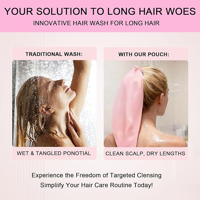Waterproof Hair Sleeve for Long Hair, Crown Washing Shower Cap Ponytail, Reusable Adjustable, Quick Root Refresh for Shower Gym Travel Pool Beach, Time Saver (Pink+Purpler+Blue+Yellow, 4PC)