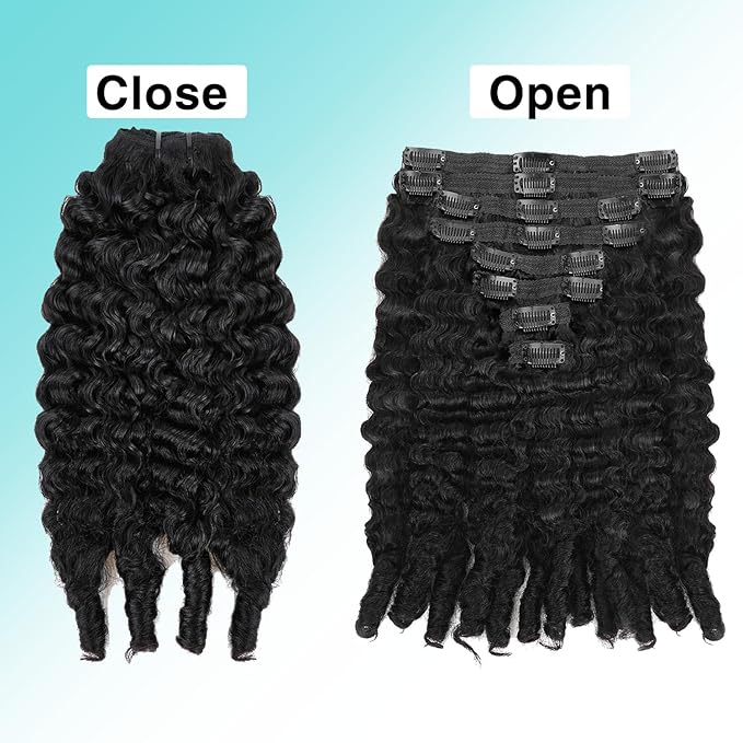 Burmese Curly Clip In Hair Extensions Real Human Hair 8pcs 120g/Set Spirally Curly Classic Clips Ins Full Head For Black Women 26 Inch Natural Black