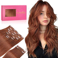 WENNALIFE Clip in Hair Extensions Real Human Hair, 14 Inch 150g 9pcs Human Hair Extensions Clip In, Dark Auburn Copper Hair Extensions Clip In Real Hair Coloured Remy Human Hair Extensions