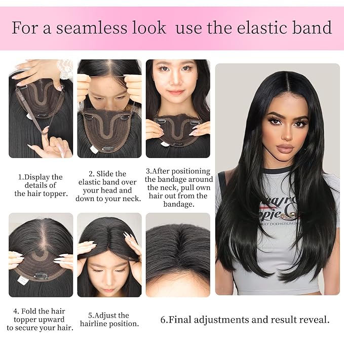 Isaic Hair Toppers for Women with Thinning Hair, 24 Inch Synthetic Clip in Topper Hair Extensions with Adjustable Band, Layered Wiglet Adds Volume and Natural Coverage (Dark Brown)