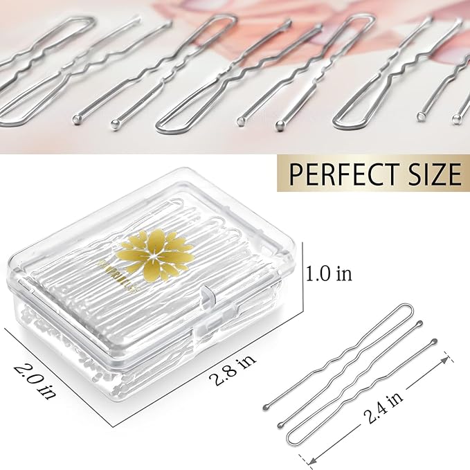 100PCS 2.4Inch U Shaped Hair Pins,Brown Bobby Pins for All Hair Types,Hair Pins for Women,Pain-Free U Pins for Buns With Box（Silver）