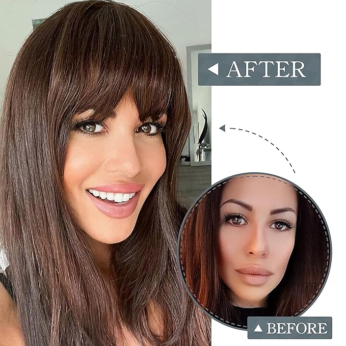 BARSDAR Human Hair Clip in Bangs - Real Human Hair Clip in Bangs for Women - Golden Blonde French Bangs Extensions Fringe with Temples Dyeable Real Hair Bangs Hairpieces - Dark Golden Blonde