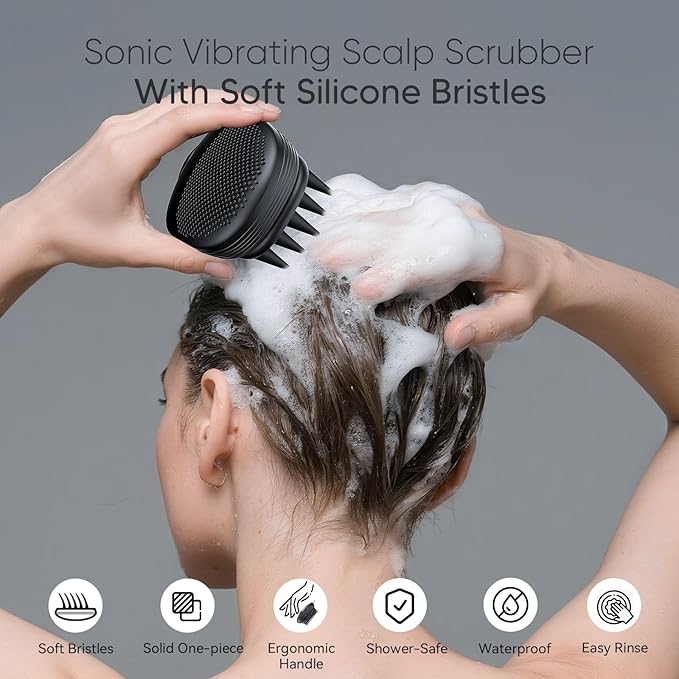 EKZ Sonic Vibrating Scalp Massager Shampoo Brush: Electric Silicone Hair Scrubber for Deep Scalp Clean, Dandruff Removal, Exfoliation, Stress Relief & Hair Growth –Suitable for Women, Men, Kids & Pets