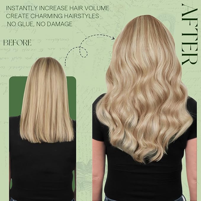 RUNATURE Blonde Clip in Hair Extensions Human Hair 18 Inch Blonde Hair Extensions Clip Ins Ash Blonde with Platinum Blonde Clip in Extensions Double Weft Real Remy Hair 120g 7pcs