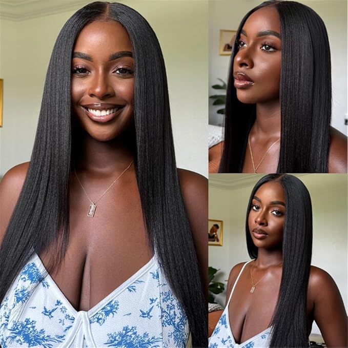 YIROO EasiContour V Part Wigs Human Hair Yaki Straight Human Hair Wigs No Leave Out Glueless Upgraded U Part Wigs for Women V Shape Clip in Vpart Wig No Sew in No Glue Beginner Friendly 16 inch