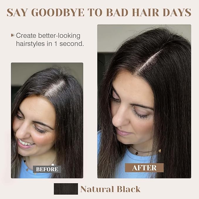 S-noilite Hair Toppers for Women Real Human Hair 3D 360° Cover Clip in 100% Real Human Hair Toppers 3″*4″ Clip in Silk Base 12 inch Natural Black