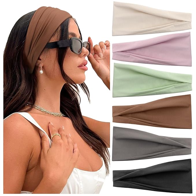 DRESHOW Yoga Sports Headbands for Women Elastic Non-Slip Headbands Workout Running Hair Bands 6 Pack