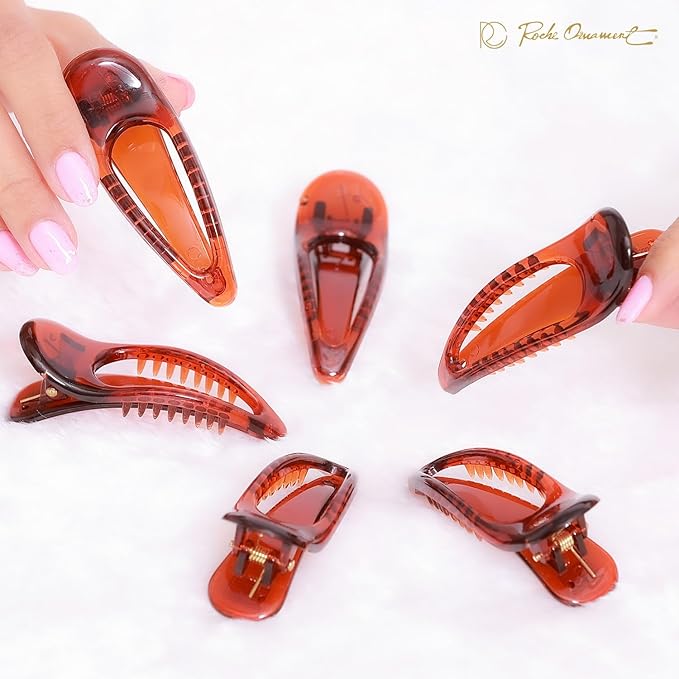 RC ROCHE 6 Pcs Small Flat Flip Hair Claw Clips for Women Alligator Duckbill Thick Hair Styling Barrette Strong Side Slide Jaw Plastic No Slip, Small Brown