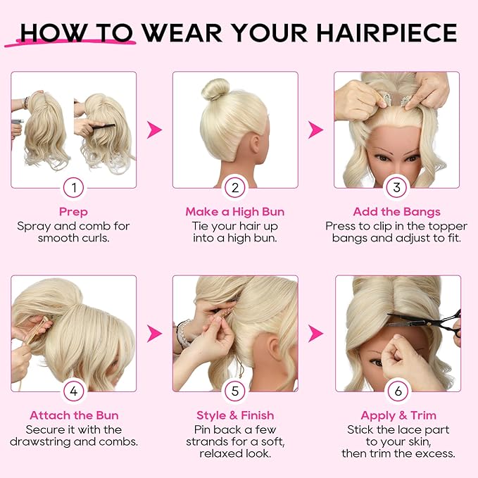 REECHO Messy Bun Hair Piece with Bangs – 2-in-1 Drawstring Ponytail Extension Updo Wig & Hair Topper with Long Side Bangs, Natural-Looking Hair Bun Hairpieces for Women - Black Brown