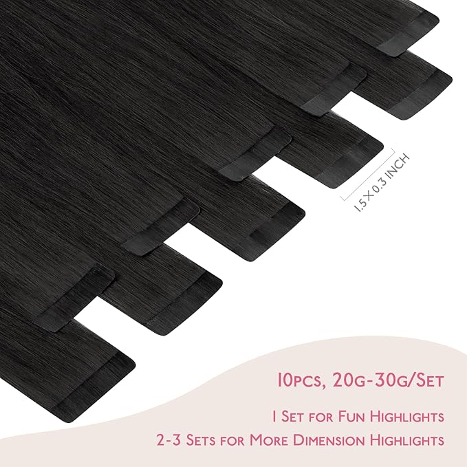WENNALIFE Tape in Hair Extensions Human Hair Natural Black Tape in Extensions, 10pcs 20g 12 inch Remy Invisible Tape Ins Straight Colored Soft Real Human Hair Tape in Extensions Refill Set Extensions