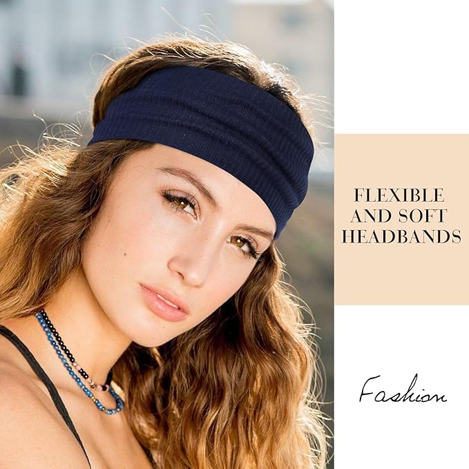TERSE Headbands for Women Wide Non Slip Boho Head Bands Elastic Thick Soft Hairbands Fashion Workout Yoga Hair Accessories, 6 Pack