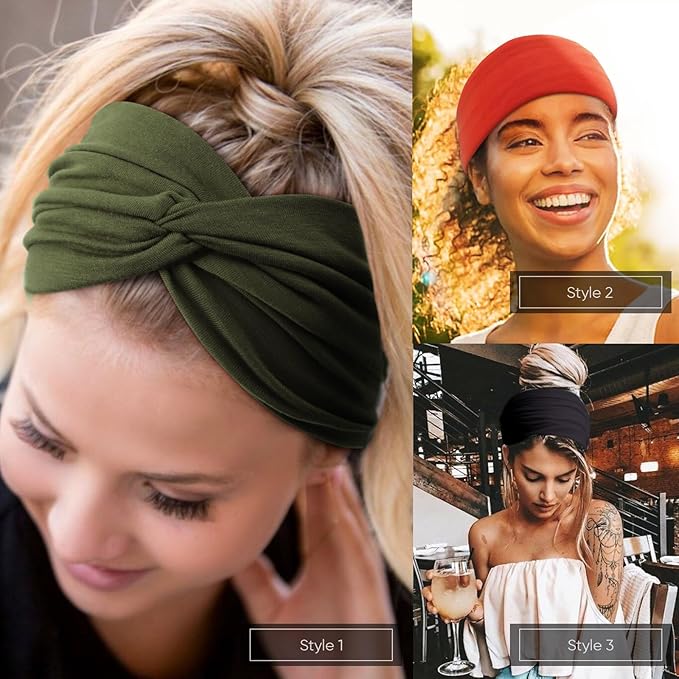 DRESHOW 4 Pack Turban Headbands for Women Wide Vintage Head Wraps Knotted Cute Hair Band Accessories