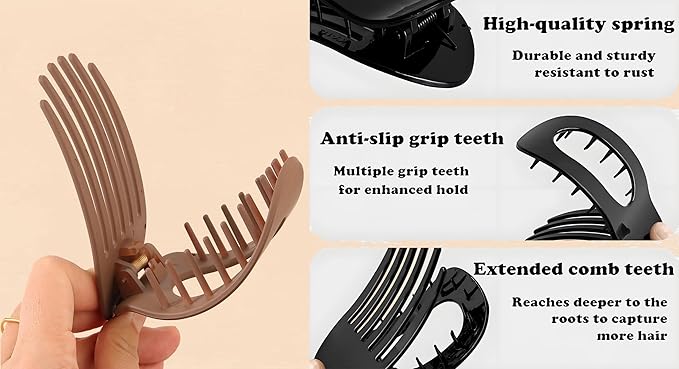 Dodorado Flat Hair Clips,Suerteyay/Hailoyearn Simple Refined Hair Clip, Sturdy Keep No Slip Large Claw Clips,Volume Flat Top Round Clip for Thick or Thin Hair (6p)