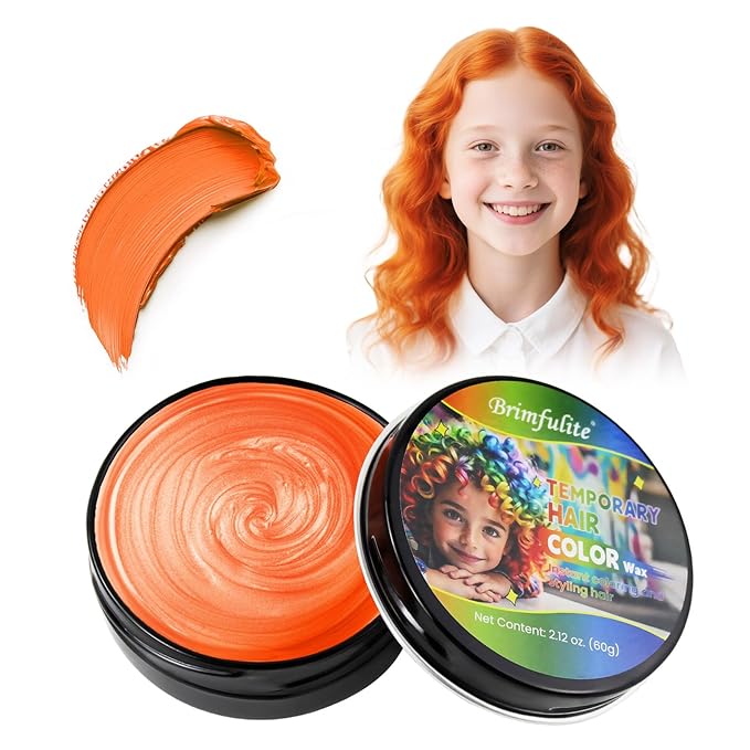 Orange Hair Wax, Temporary Hair Color Wax, Nourishing & Washable Hair Color for Kids, Women and Men 2.12 Oz.
