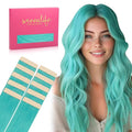 WENNALIFE Tape in Hair Extensions Human Hair Teal Green Tape in Extensions, 10pcs 30g 26 inch Remy Invisible Tape Ins Straight Colored Soft Real Human Hair Tape in Extensions Refill Set Extensions