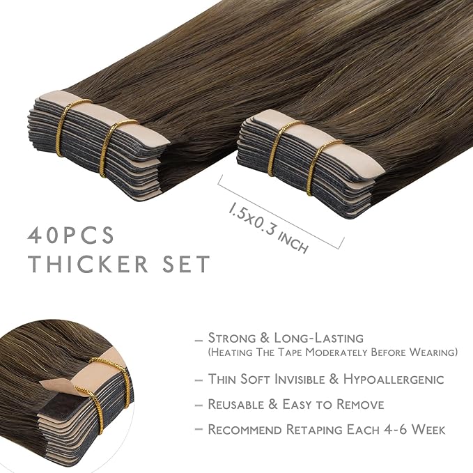 WENNALIFE Tape in Hair Extensions Human Hair, 40pcs 60g 10 inch Balayage Chocolate Brown to Honey Blonde Hair Extensions Real Human Hair Straight Tape in Extensions Reusable Real Hair Extensions