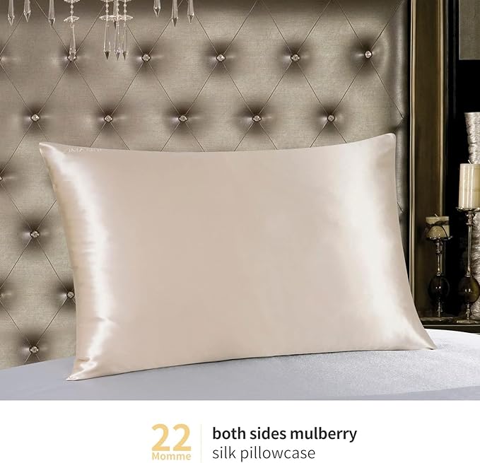 ZIMASILK 22 Momme Silk Pillowcase for Hair and Skin - 100% Pure Mulberry Silk with Hidden Zipper, Grade 6A Luxury Pillow Case for Women, Soft & Durable, Gift Box (Standard 20"x26" Beige)