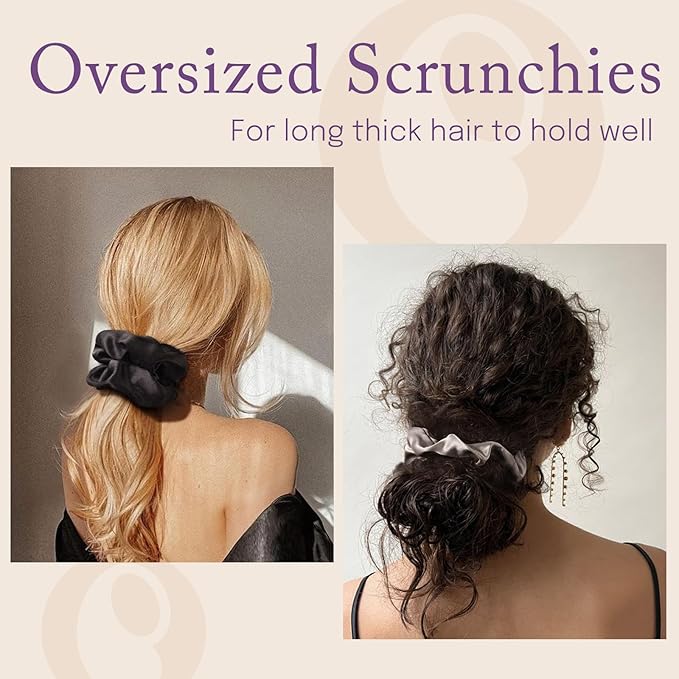 OLESILK Silk Scrunchies Oversized 100% Mulberry: Large for Women& Girls Long Thick Hair, Soft Smooth for No Damage Hair Care Sleeping