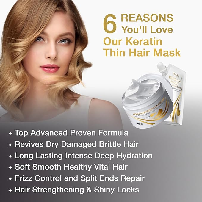 VITAMINS hair cosmetics Keratin Hair Mask Deep Conditioner Value Pack - Protein Repair Boost for Dry Damaged and Color Treated Hair - Pro Conditioning Treatments (Travel and Standard Size)