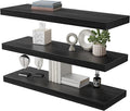 Large Floating Shelves for Wall Set of 3 Wooden Wall Shelves 30 in x 12.75 in x 2 in Room Decor Long Shelf with Invisible Wall Mount Bracket for Bedroom Kitchen Living Room Black Wood
