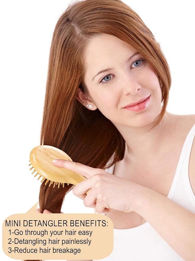 Mini Hair Brush, Sofmild Bamboo Detangling Travel Hair Brush for Women Girls Kids Wet Dry Curly All Hair Types, Mini Small Detangler Brush for Purse, Car, Travel Bag Essentials