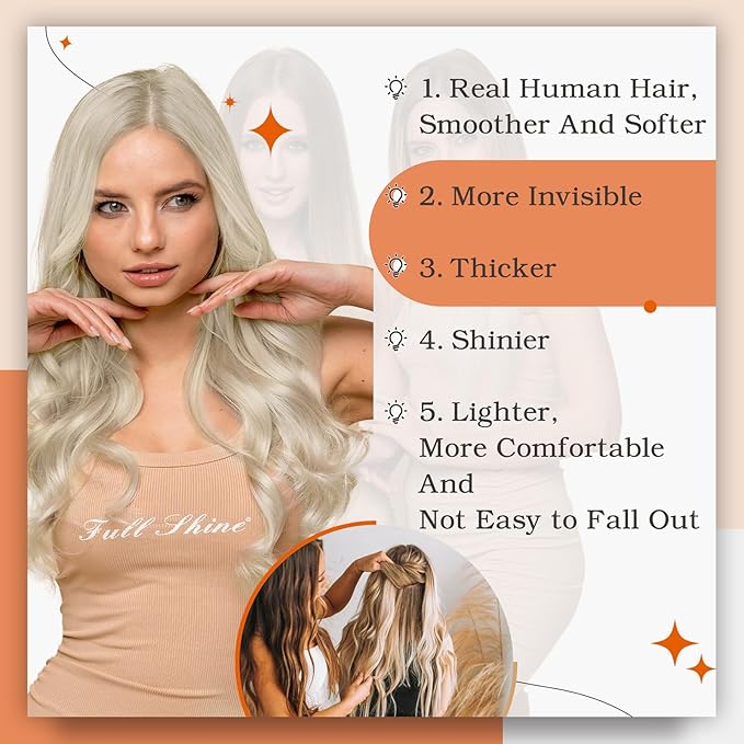 Full Shine Tape in Hair Extensions 12Inch Double Sided Hair Extensions Tape in Color 613 Bleach Blonde Skin Weft Tape in Extensions Real Human Hair Extensions 30 Gram Seamless Tape Extensions
