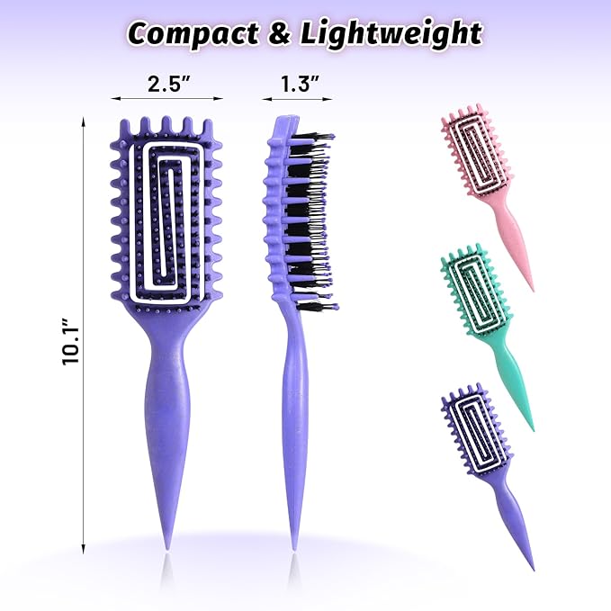 Curly Hair Brush Defining, Vented Curl Defining Brush for Effortlessly Detangling Shaping and Styling Women's Men's Curls on All Wet or Dry Hair Types, Reduces Frizz (Purple)