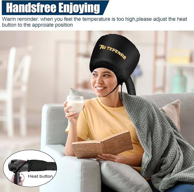 Hair Dryer Bonnet - Upgraded Extra Large Soft Adjustable Hooded Cap for Fast Hair Styling and Care