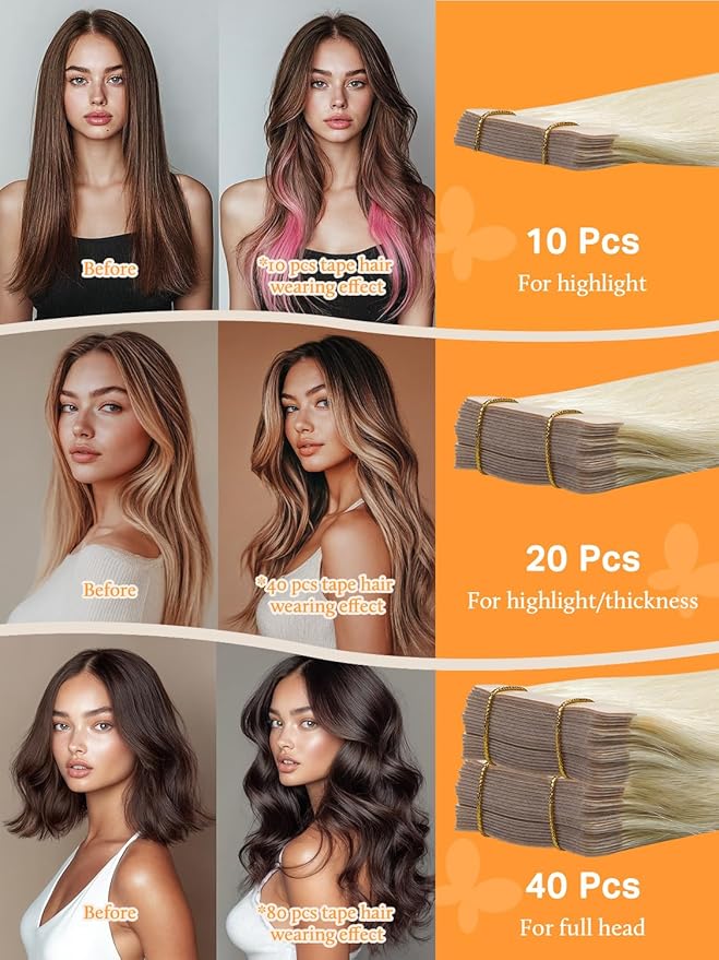 DOORES Tape in Hair Extensions Platinum Blonde 24 Inch 50g 20pcs Remy Human Hair Extensions Tape in Real Hair Skin Weft Hair Extensions Straight