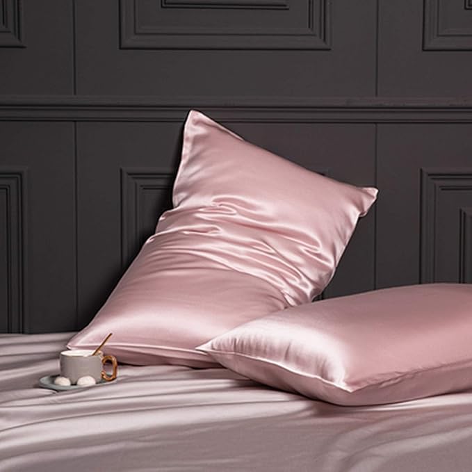 Oeko-TEX Certified Pink Silk Pillowcase for Sleeping Women Made in USA, 22 Momme Real Mulberry Silk Pillow Cases with Zipper, 6A Grade 100% Organic, Beauty Boost, 1 Pc 20"x26" (Standard, Pink)