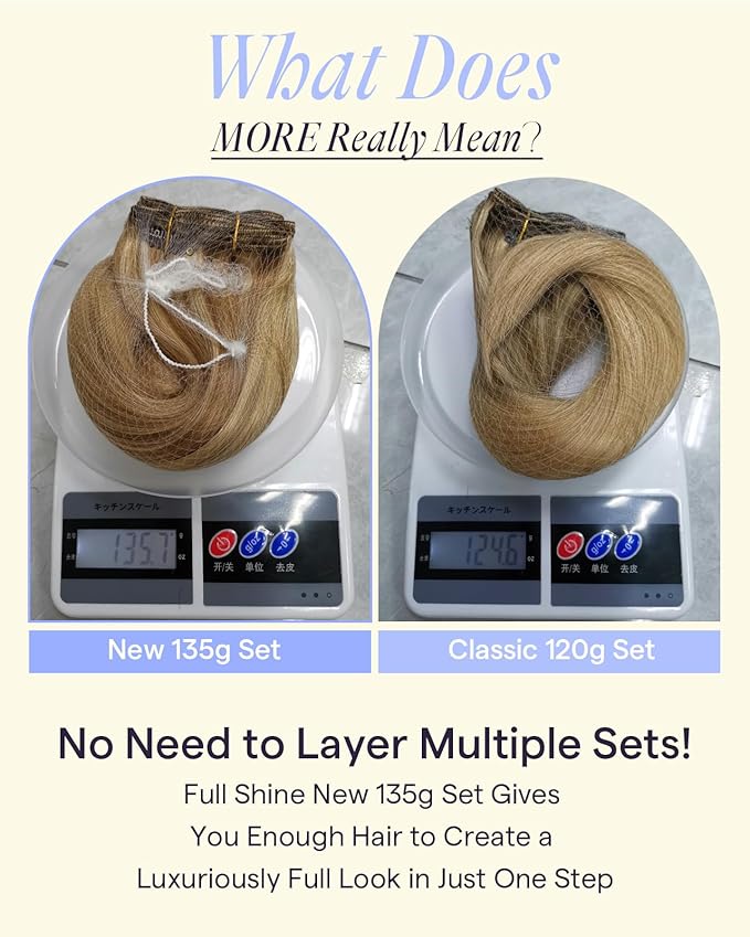 Full Shine Blonde Balayage Hair Extensions Real Human Hair Clip ins 16 Inch Golden Blonde Highlight Dirty Blonde Clip in Real Hair Extensions 7 Pcs 135 G