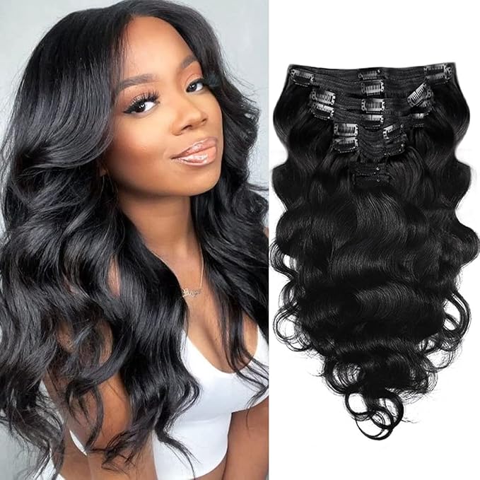 Body Wave Clip in Hair Extensions Real Human Hair, 8Pcs Remy Human Hair Clip in Extensions for Women, Natural Soft Human Hair, 120g 14inch #1B Natural Black