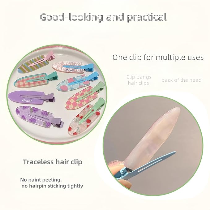 2 Pcs Cute fruit hair clip for Women Girls thick,thin hair.No Bend No Crease Hair Clips for styling sectioning hair barretters fine (Peach Soda)
