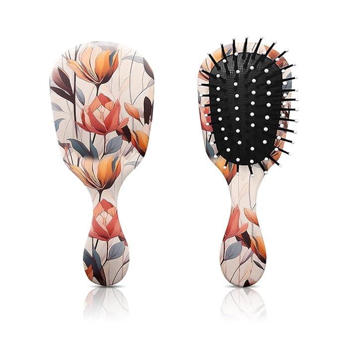 Mini Hair Brush,Cute Detangling Travel Hair Brush,Soft Bristles for Effortless Tangle Removal,Detangler Hairbrush for Women Men Boys Girls Kids Wet Dry All Hair Types (Orange Tulip, Mini)