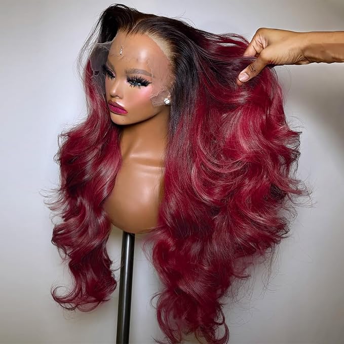250% density 1b 99j Burgundy Lace Front Wigs Human Hair Red Burgundy Wig Human Hair 13x6 HD Body Wave Lace Front Wigs for Women burgundy ombre lace front wig human hair