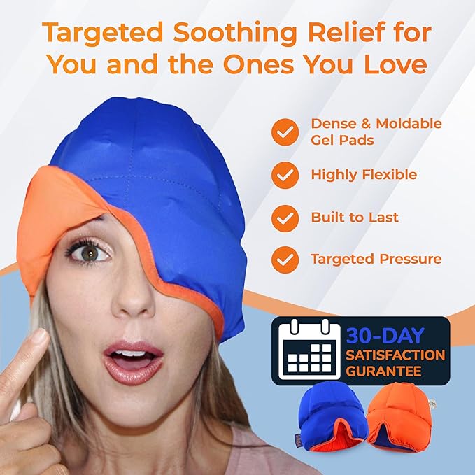 Soothie Migraine Relief Cap – Ice Headache Hat for Migraine & Sinus Relief, Cooling Gel Hot & Cold Therapy Mask, Soft Sleep-Friendly Design for Stress & Hangover Relief