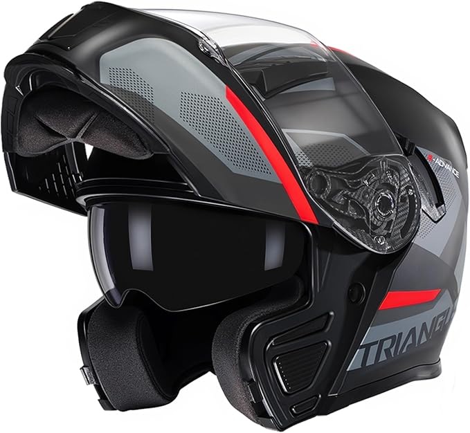TRIANGLE Modular Motorcycle Helmets for Men Flip Up Full Face Helmet Dual Visor with Internal Sunshield DOT Approved