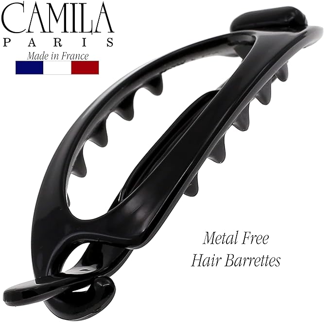 Camila Paris CP2318 French Hair Barrette Clip, Flexible Ponytail Holder No Metal Parts, Strong Hold Grip Hair Clips for Women, No Slip and Durable Styling Girls Hair Accessories, Made in France