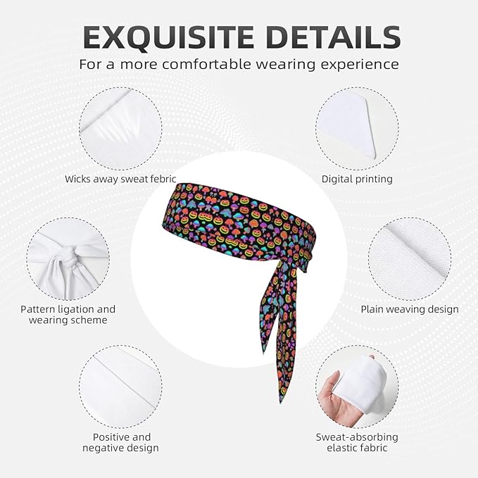 Men's Women Sports Sweat Bands, Multipurpose Elastic Hair Band for Yoga Athletic Shower, Fashion Halloween Pumpkin Trippy Mushroom Headdress Head Accessories