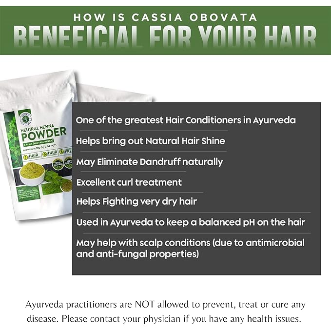 Henna Hair Color, Neutral Henna Powder for Hair Growth 100 Grams, Cassia Obovata Powder, Organic, Dye Free