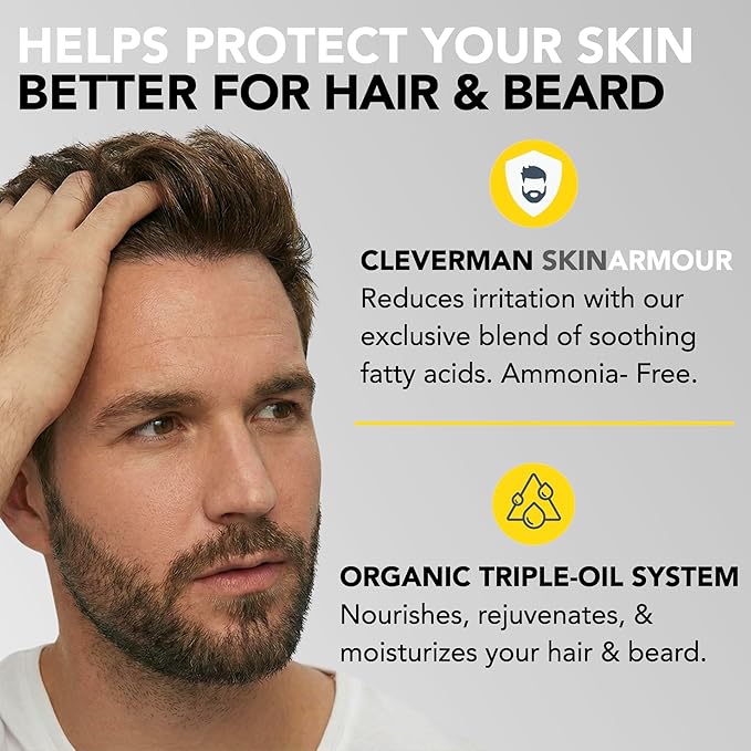 2X Reusable Hair & Beard Dye System for Men – Up to 10 Uses | 7-Minute Natural-Looking Gray Coverage | No-Drip Cream with SkinArmour® – Cleverman (Medium Brown)