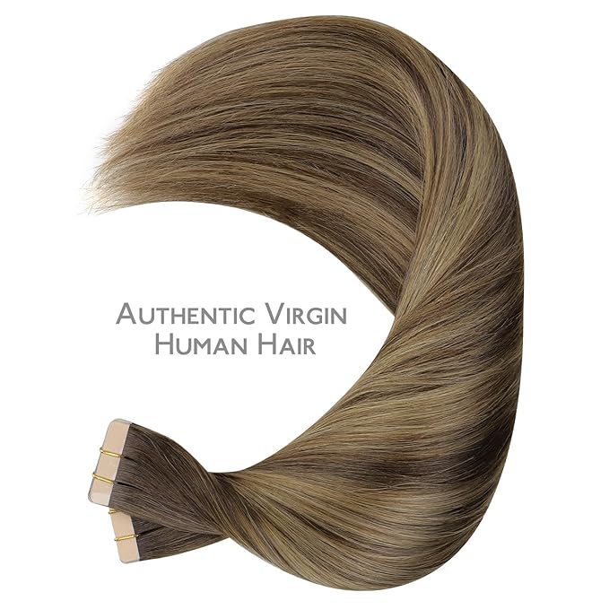 WENNALIFE Tape in Hair Extensions Human Hair, 40pcs 100g 18 inch Balayage Chocolate Brown to Caramel Blonde Hair Extensions Real Human Hair Straight Tape in Extensions Reusable Real Hair Extensions