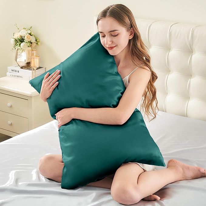INFIIXSO Mulberry Silk Pillowcase for Hair and Skin, Silk Pillow Cases Queen Size Set of 2 with Hidden Zipper 20x30 Inches, Ultra Smooth and Soft Cooling Pillow Cases for Hot Sleepers(Teal, 2 Pack)